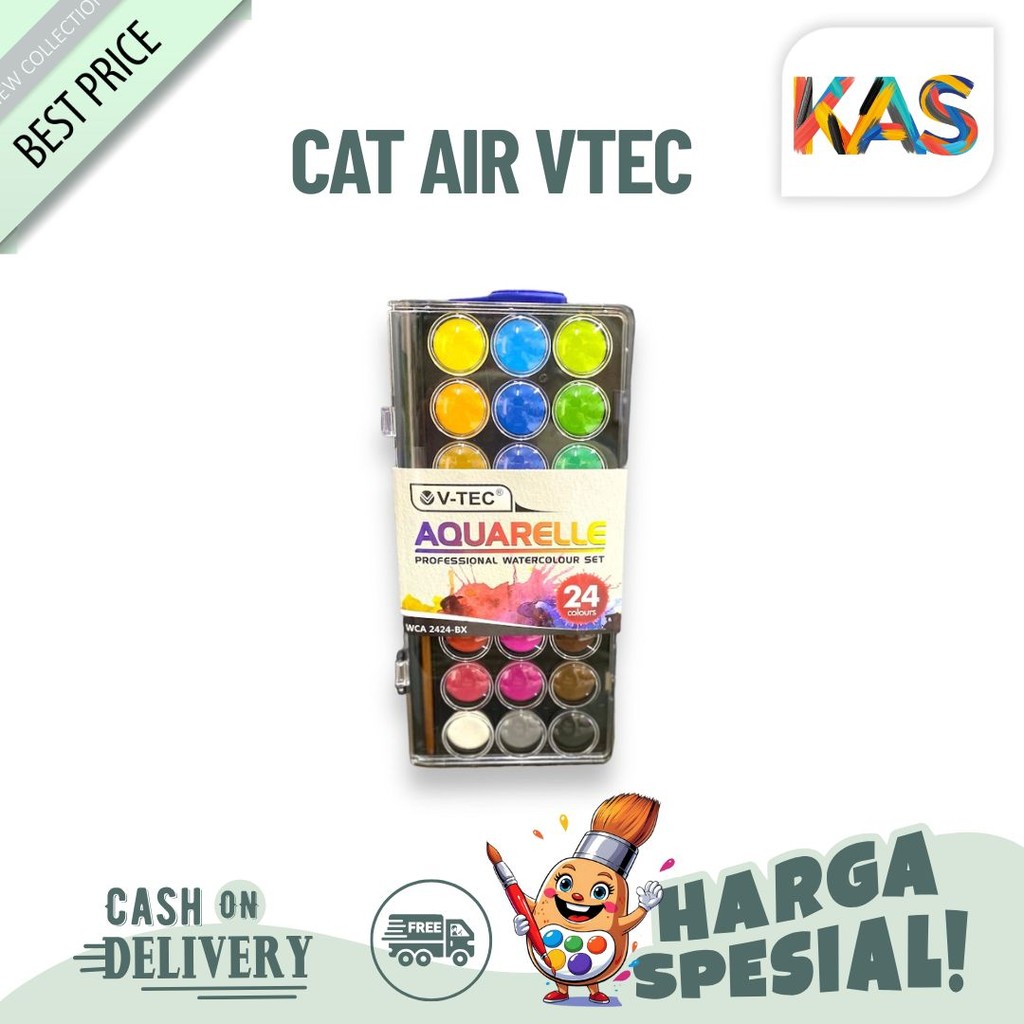 

Aquarelle Watercolor V-Tec Cake 12 24 36 Color Cat Air Alat Mewarnai Lukis Vtec Watercolour Set