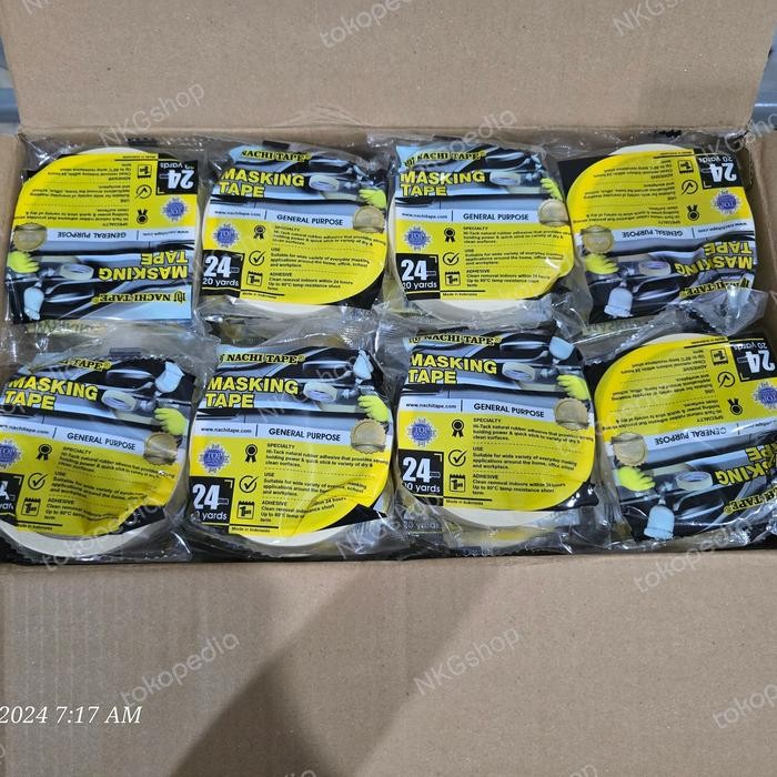 

Masking tape/Lakban kertas Nachi 1inch 24mm x 18mtr(min 1dus = 96roll) Terlaris