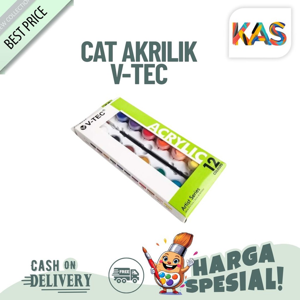 

Cat Akrilik V-TEC VT-512 TB Acrylic Colours 12 Warna x 5 ML Artist Series - Set