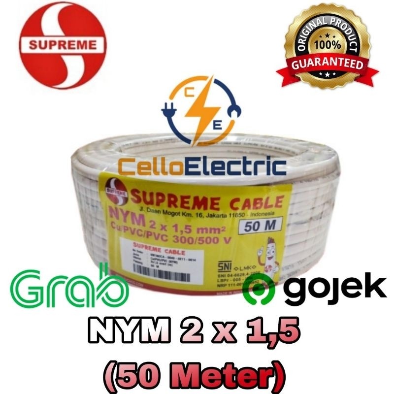 Kabel Supreme 2x1,5 NYM 1 Roll 50 M - Kabel Listrik Supreme 2x1.5 NYM terlaris