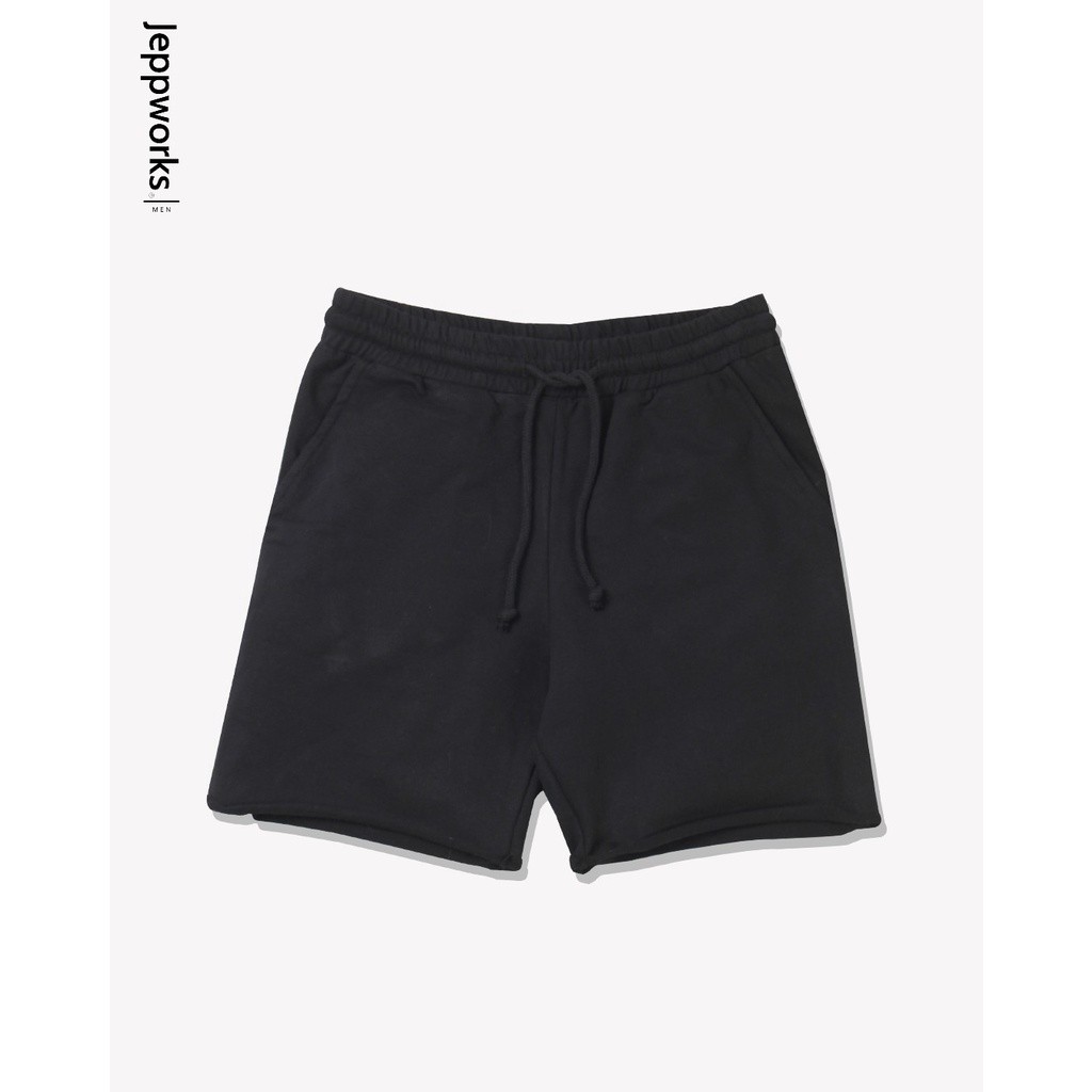 Jeppworks Pendek Terry Celana Pendek Pria Bahan Baby Terry Hitam Unfinished Terry Black