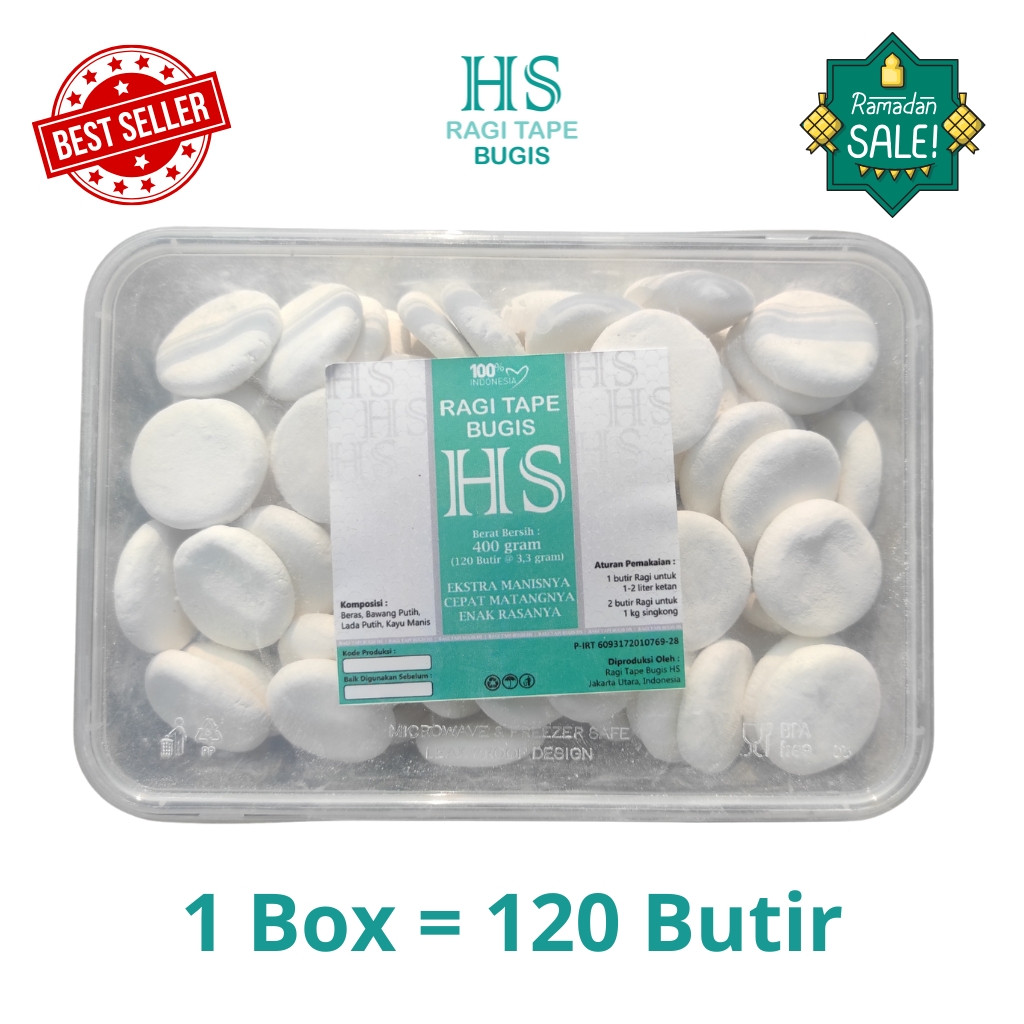 

Ragi Tape Bugis HS Premium Ketan Singkong Isi 120 Butir Ekstra Manis Harum Cepat Matang Enak Rasanya