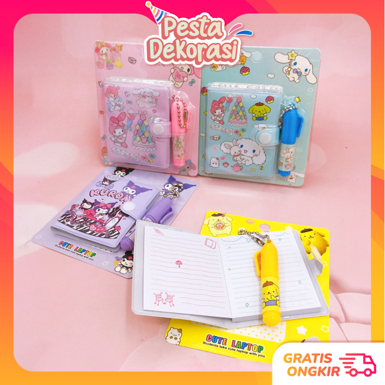 

PESTA DEKORASI S6146 Memo Diary Motif Mini Klip Note Book and Pen Buku Diary Kancing Cute Mini Note Book 2 in 1 Set