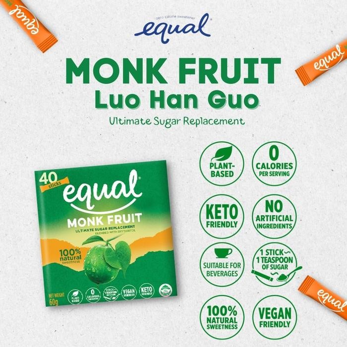 

Equal Monk Fruit Pemanis Nol Kalori - Gula non tebu - 40 stick