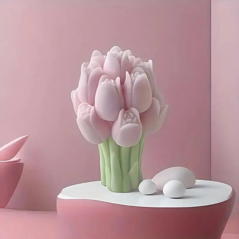 

3D tulip bouquet silicone mold DIY flowers aroma candles plaque ornament handmade gift soap candle wedding gift