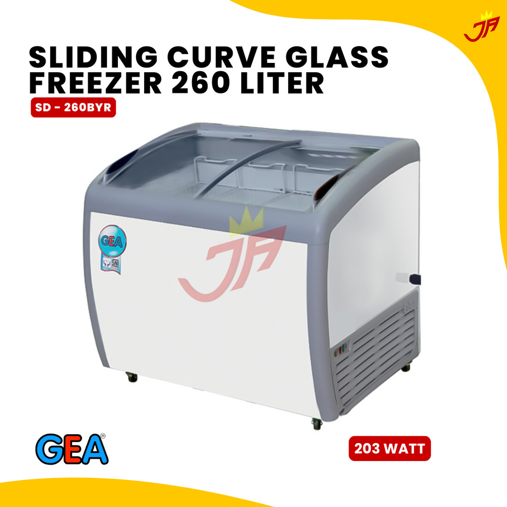 GEA Sliding Curve Glass Freezer GEA SD-260BYR Freezer Pintu Kaca Sliding