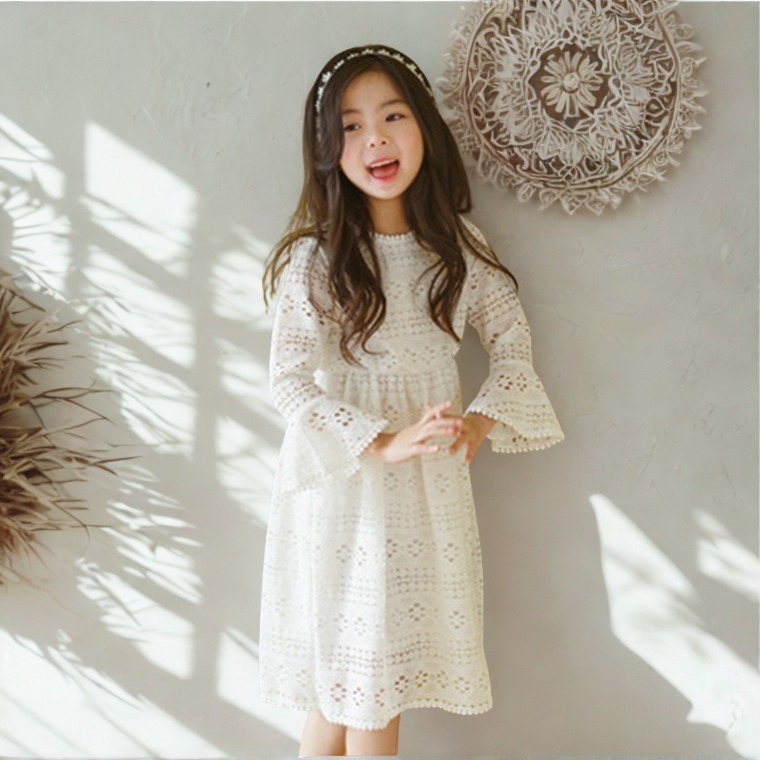 Dress Putih Anak Import Bahan Brukat Elegan/Terbaru