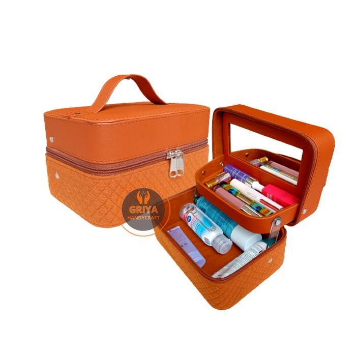 BeautyCase Henna Kotak Kosmetik Bahan Premium Plus Kaca Cermin Kulit PU koper beauty case box makeup