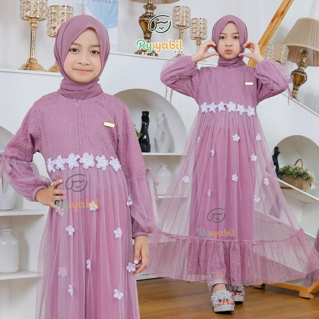 Gamis Anak Princesa Dres Pesta Brukat Tile Kondangan Maxi Dres Kekinian