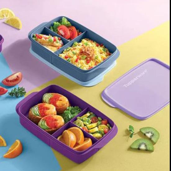[New Arrival] tempat makan bersekat Tupperware Divided Lunch Box 1L - 2pcs-biru+ungu