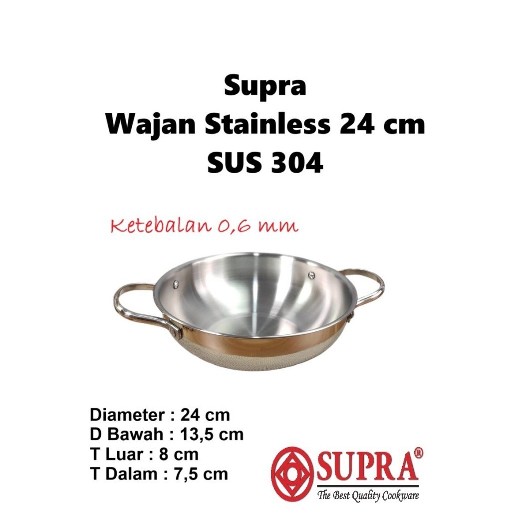 Supra Wok Wajan Penggorengan Stainless steel 24 cm sus 304