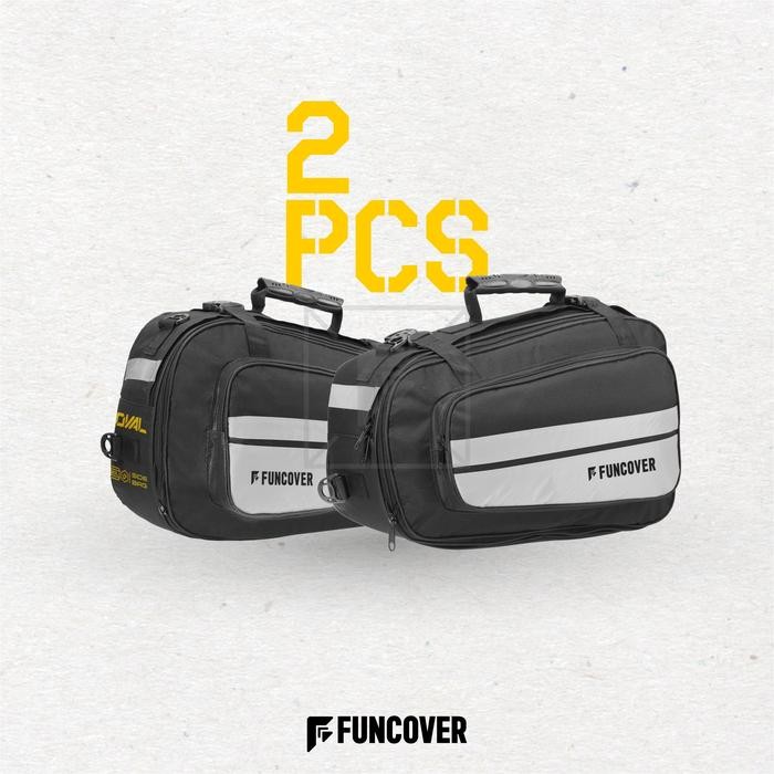 PREMIUM Sidebag Tas Samping Motor Touring Kanan Kiri Funcover Sepasang Side Bag Oval - Hitam-Abu