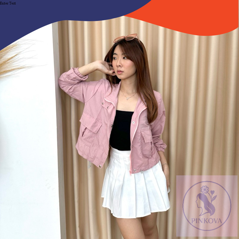 PINKOVA Mithel Jacket – Outer Crop Parasut Wanita | Jaket Lengan Panjang Kekinian