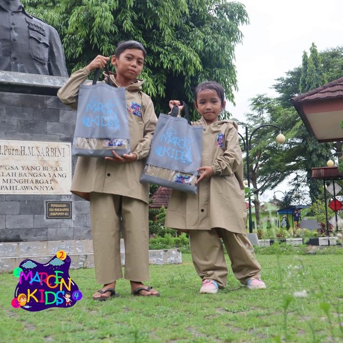 MAROEN JAS HUJAN ANAK CEWE COWO BAHAN PREMIUM KUAT TEBAL ANTI REMBES - CREAM, S