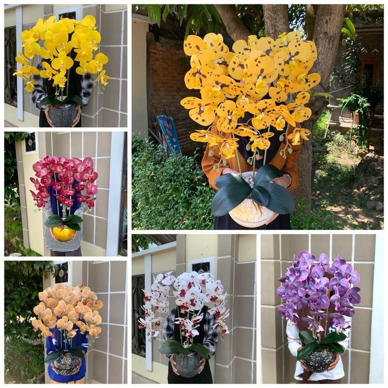 

BUNGA Anggrek HIAS Latex Jumbo 3 Cabang Pot Bola Plastik Dekorasi Gold Vas Indoor