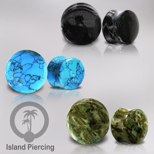 Genuine stone ear plugs untuk tinidik Piercing large Gauge, ONYX, JADE, TURQUIOISE