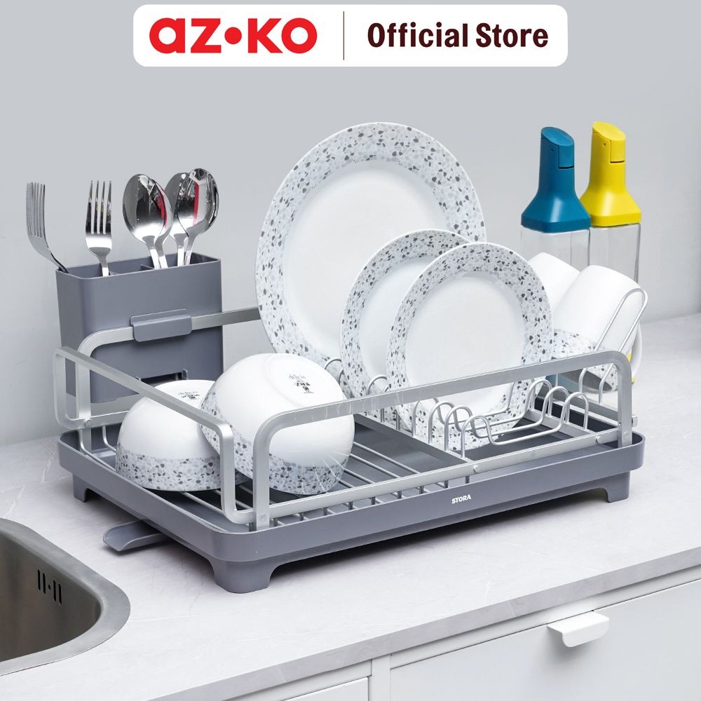 AZKO Stora Luminos Rak Piring Aluminium - Silver Dish Rack Tempat Peralatan Makan Perlengkapan Dapur