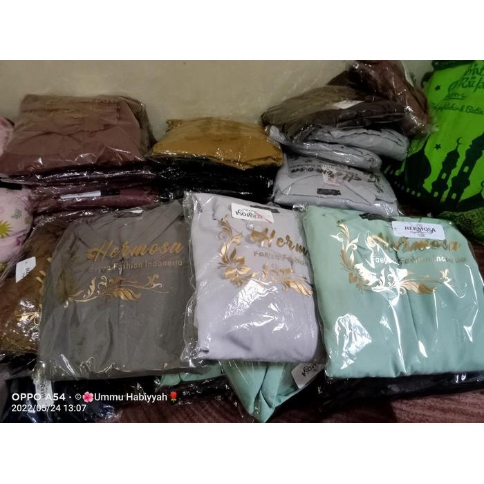 [Gamis Hermosa] Gamis polos opnesel hermosa warna hijau mint-gamis hijau soft Muslim Lembut Kancing 