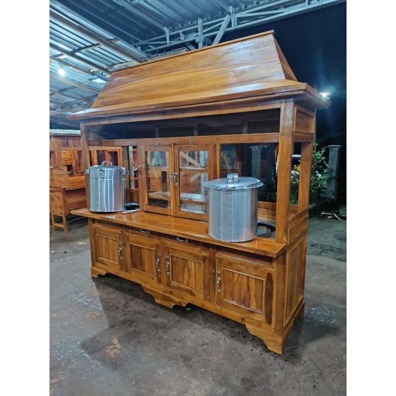 GEROBAK MIE AYAM BAKSO JOGLO KAYU JATI DUA DANDANG ALUMINIUM