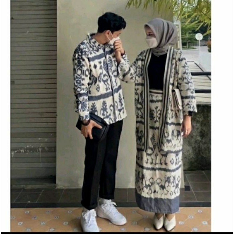 set couple baju tenun pria dewasa outer wanita