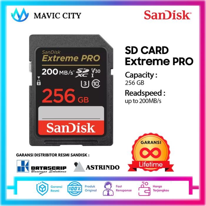 SD Card Sandisk 256gb EXTREME Pro 200mbps Memori Kamera SanDisk 256 gb