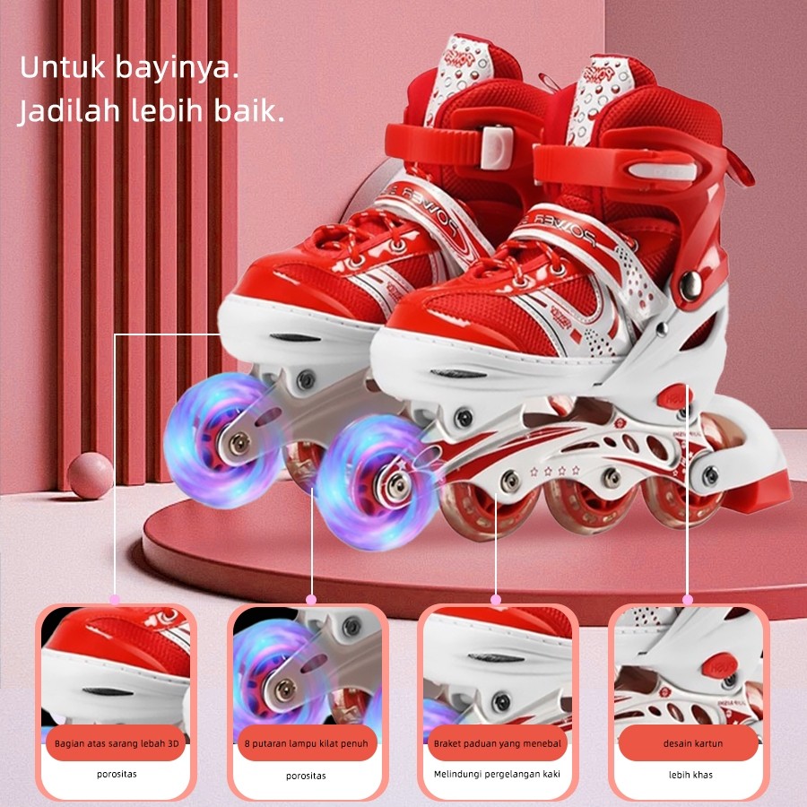 Sepatu Roda Anak Inline Skate 4 Roda - Sepatu Roda Lipat Cewek/Cowok - Anti Slip & Adjustable