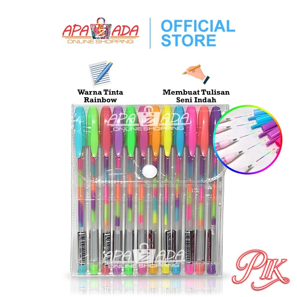 

Apazada Gel Pen / Pulpen Gel 0.5mm Tinta Rainbow Isi 12 Pcs / Pena Gel Rainbow Smooth / Blink Pen Ballpoint CQ-717-12