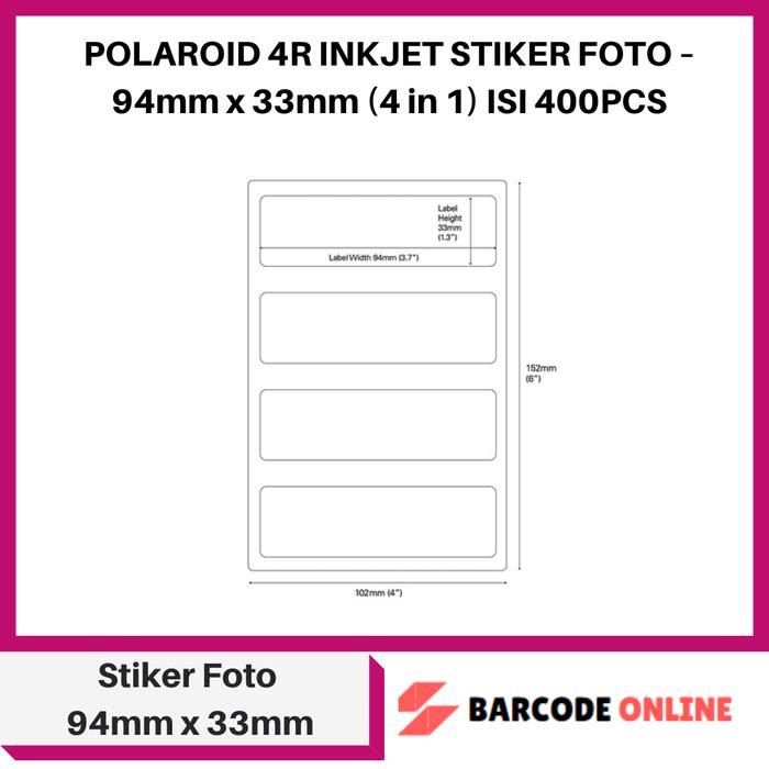 

POLAROID 4R INKJET STIKER FOTO – 94mm x 33mm (4 in 1) ISI 400PCS