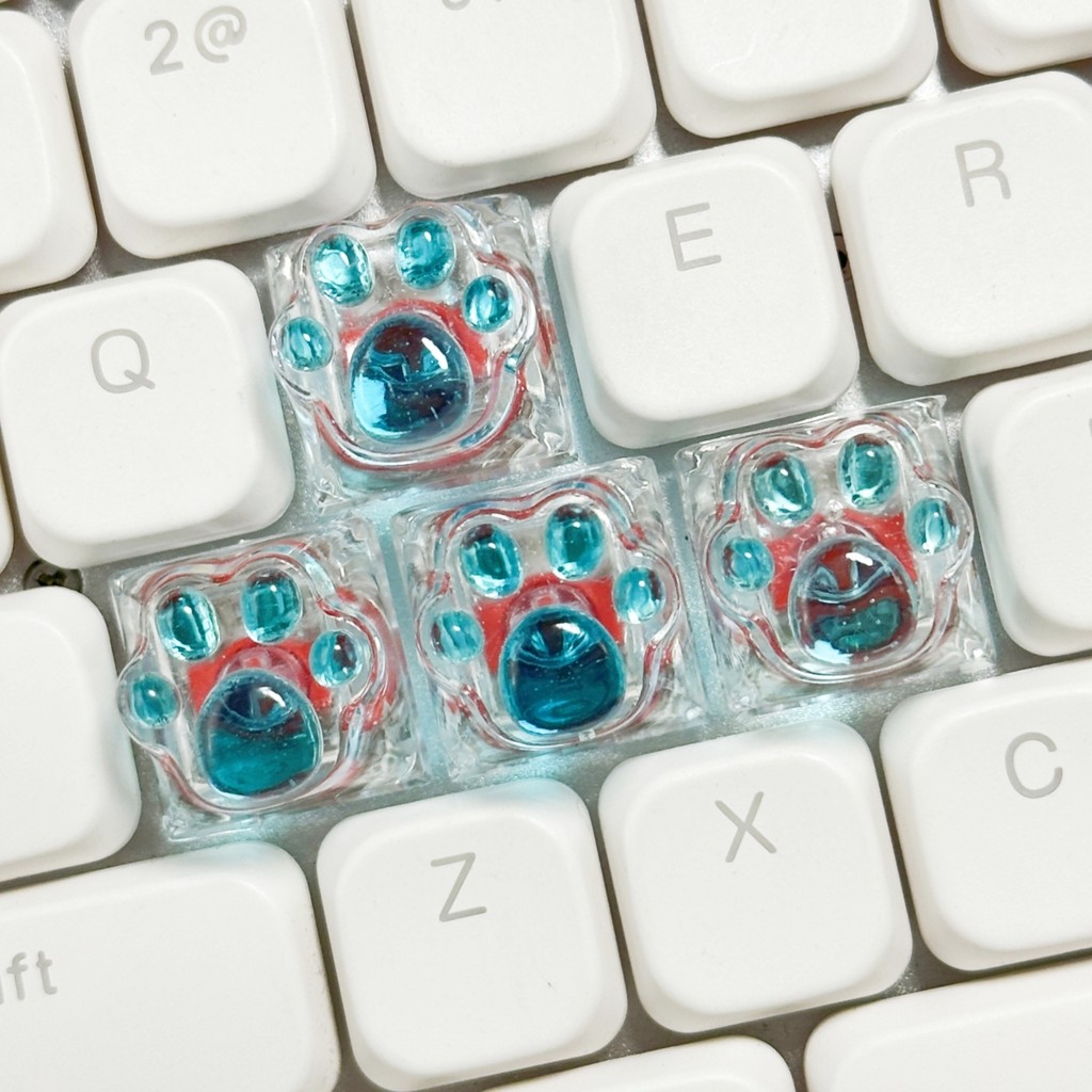 4Pcs Translucent Cat Paw Keycaps Colorful Resin Keycaps for Me anical Keyboard Original Personality 