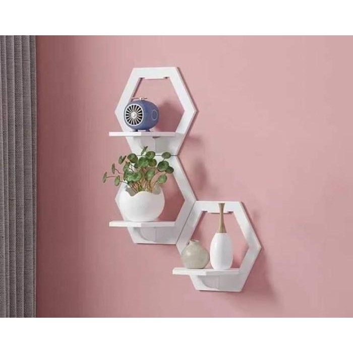 Rak Dinding Pajangan Hexagonal Frame / Rak Ambalan Pajangan Hexagonal WPC