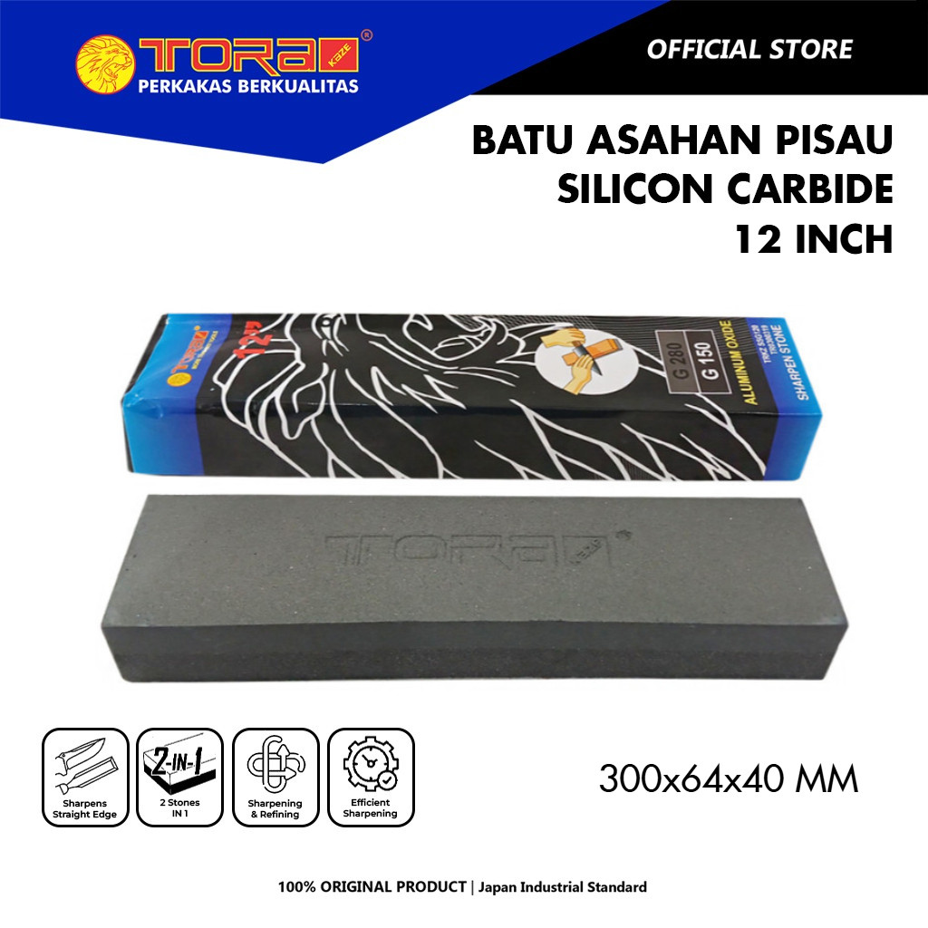 TORA Batu Asahan Pisau 12 Inch - Batu Asah Hitam Glass