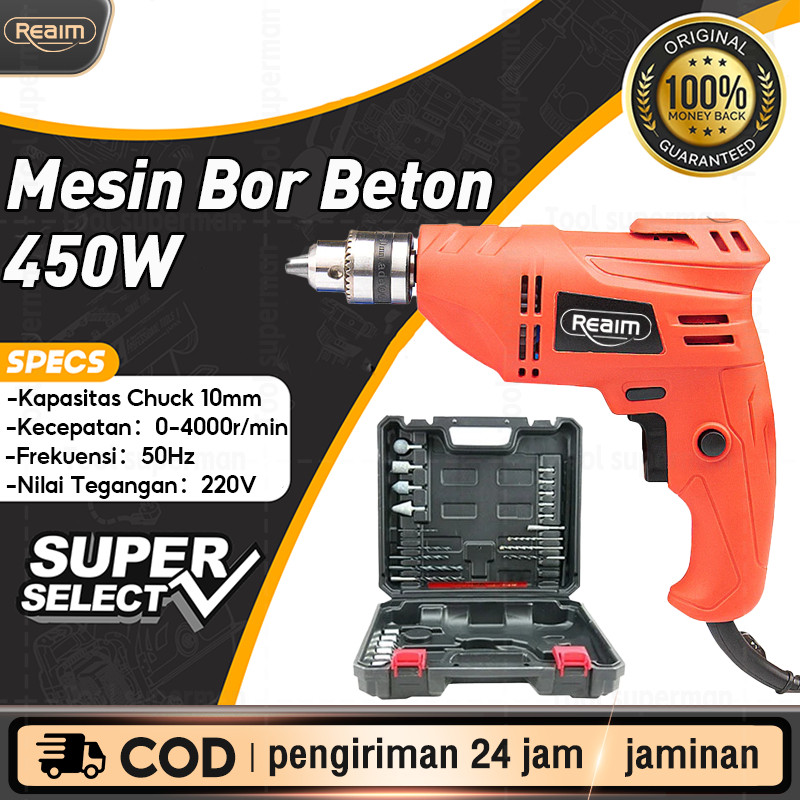 KOWASHOP Mesin Bor Listrik 10mm Bolak Balik Electric Drill Bor Beton Kayu Besi Tembok Bor Listrik Im