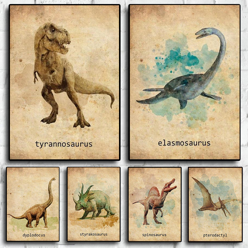 

Dinosaur Pterosaur Triceratops Animal Retro Art Home Wall Decor Picture Kids Room Nursery Living Painting Quality Canvas Posters