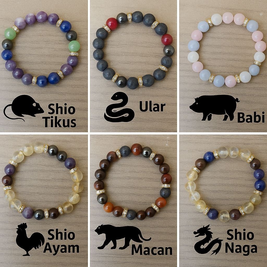 Fanina READY Gelang Batu Alam Asli Shio [Tikus, Ular, Babi, Ayam, Macan, Naga] – Keberuntungan & Per