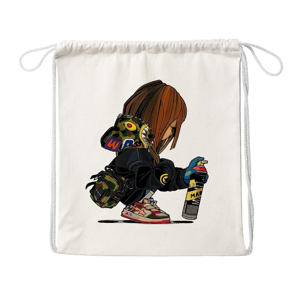 Tas Serut - Stringbag Kanvas Wanita Motif Trend Lucu Husted Terlaris Unisex