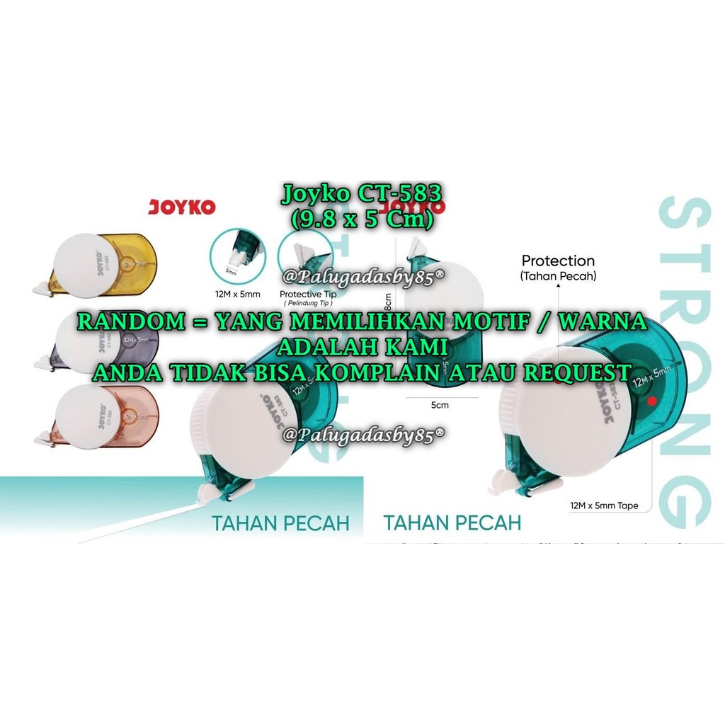 

(1 Biji) GROSIR Correction Tape JOYKO CT-583 (12M*5mm) RANDOM / Pita Koreksi Joyko CT-583 (1 Biji)