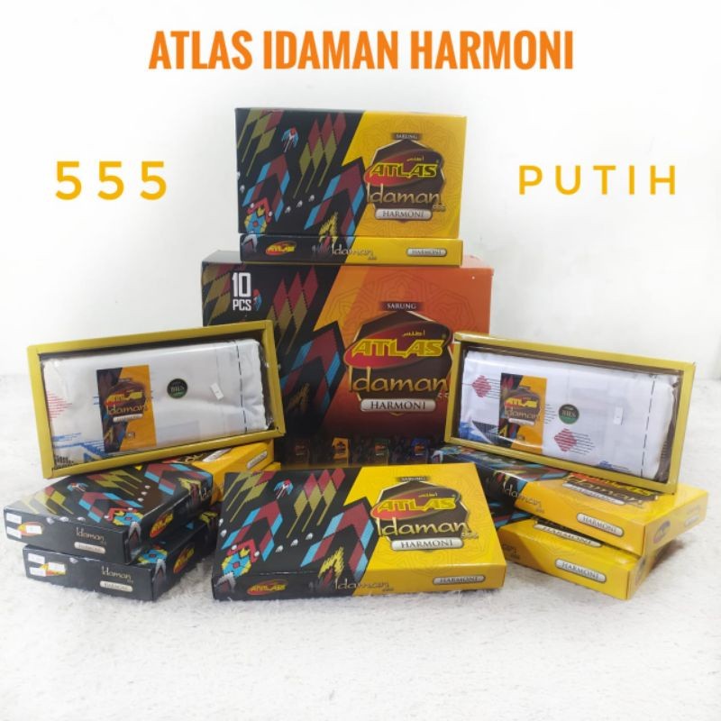 Sarung Atlas Idaman Harmoni 555 Putih Seragam Motif BHS Ecer Grosir