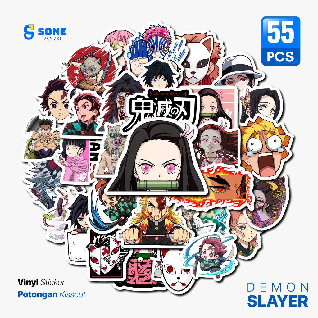 

Sticker Anime Demon Slayer Kimetsu no Yaiba Paper Vinyl Waterproof untuk Sticker Laptop Diary Notebook Helm