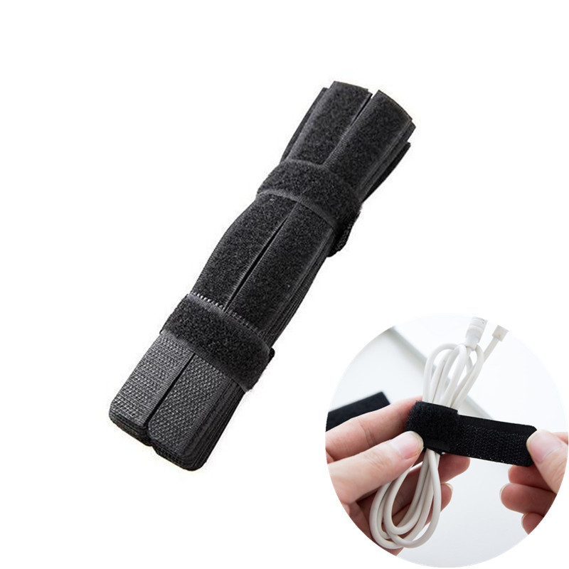 

50Pcs Black Cable Cord Ties Cable Management Holder Line Strap Hook and Loop Sticky Backed Tape Cable Winder Wire Tidy Organizer