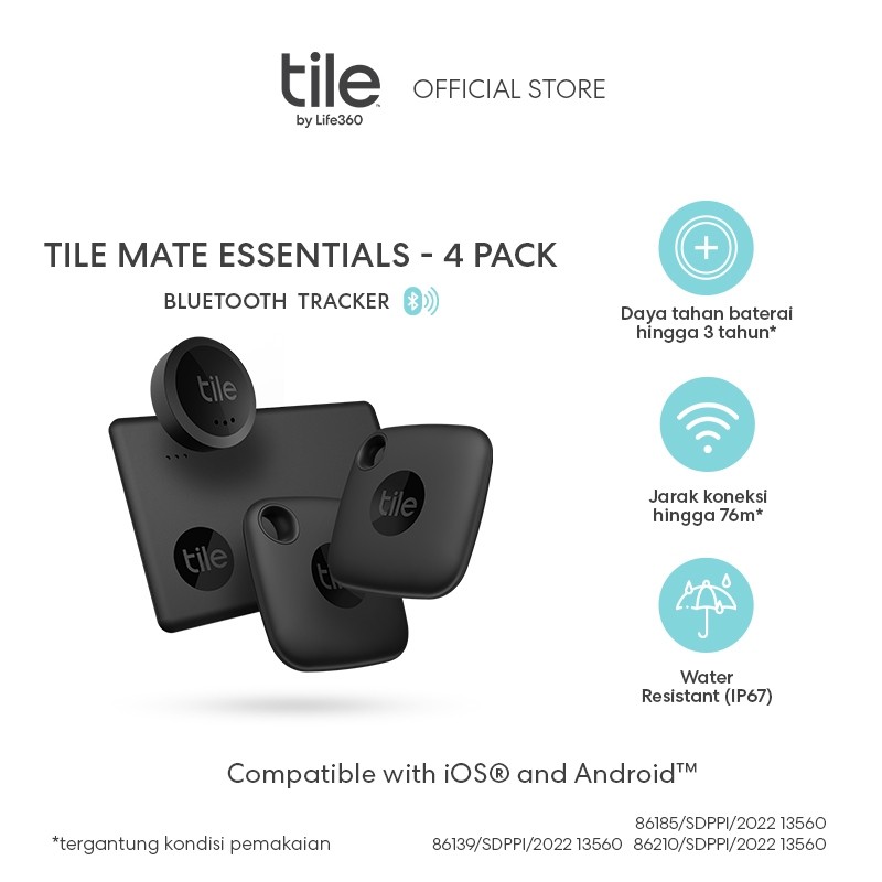 Tile Mate Essential - 4 Pack - Bluetooth Tracker / Pelacak Pintar