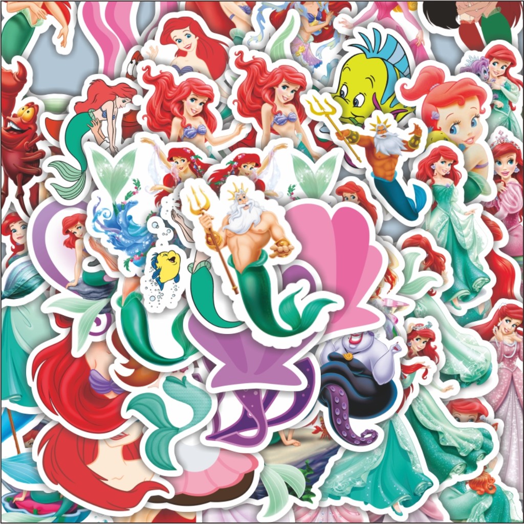 

100PCS Lucu Stiker Kartun The Little Mermaid [Putri Duyung Kecil Ariel] Stiker Aesthetic Stiker Anti Air Stikers Berperekat Waterproof sticker decal buat Motor Helm Buku Journal Koper Casing HP Laptop Botol Minum Hadiah anak