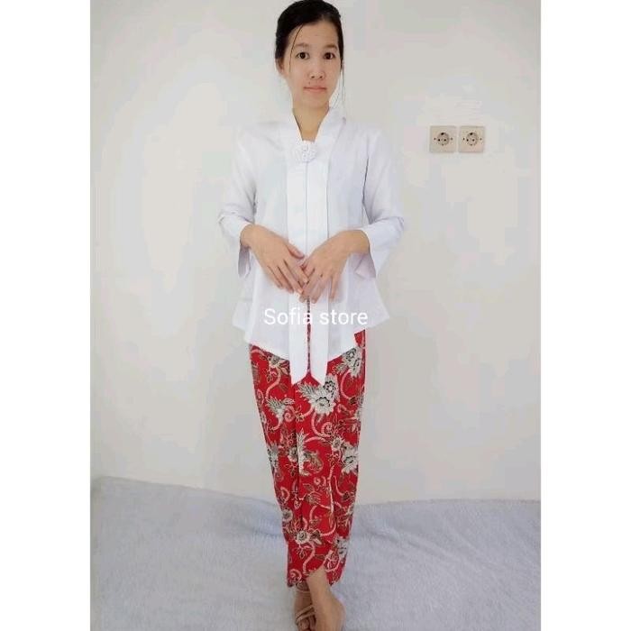 Atasan Kebaya Encim Moderen Rikka Kebaya Kartini Polos Sutra - Putih, M