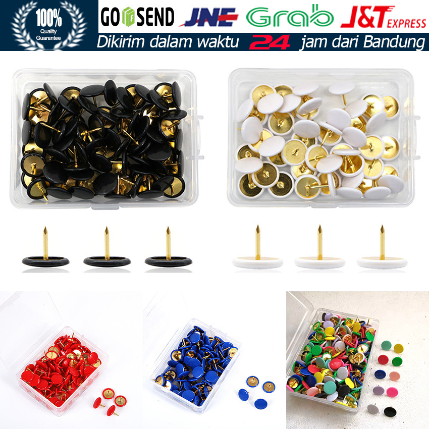 

100Pcs Thumb Tacks Warna-Warni Kancing Paku Payung Datar untuk Papan Gabus, Foto, dan Alat Tulis Kantor
