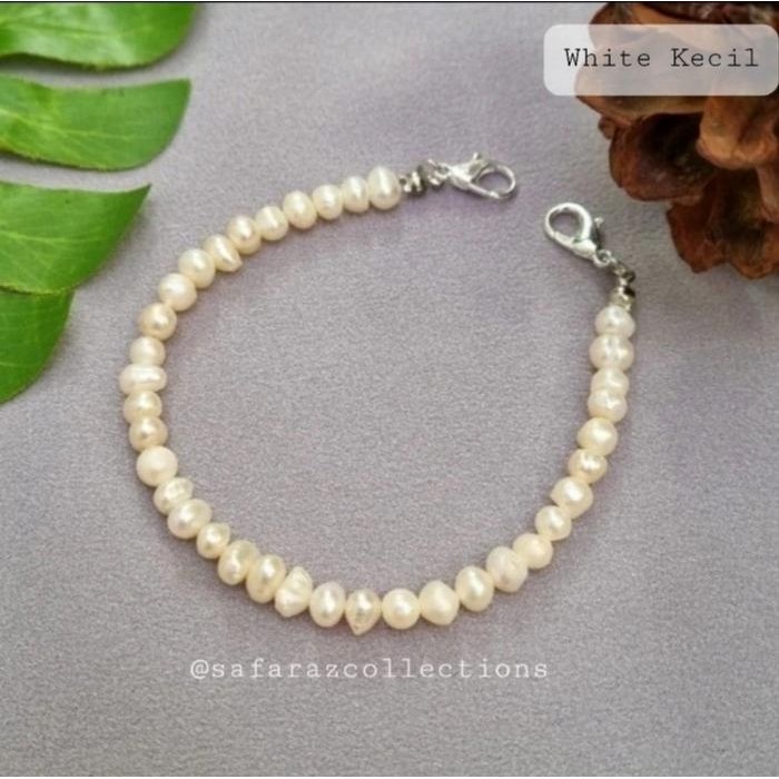 Konektor Masker Hijab Mutiara Air Tawar Bulat - White Kecil