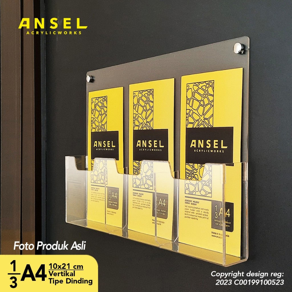 

ANSEL Tempat Brosur Akrilik Dinding Gantung - 3 Kantong 1/3 A4 - Tipe D3