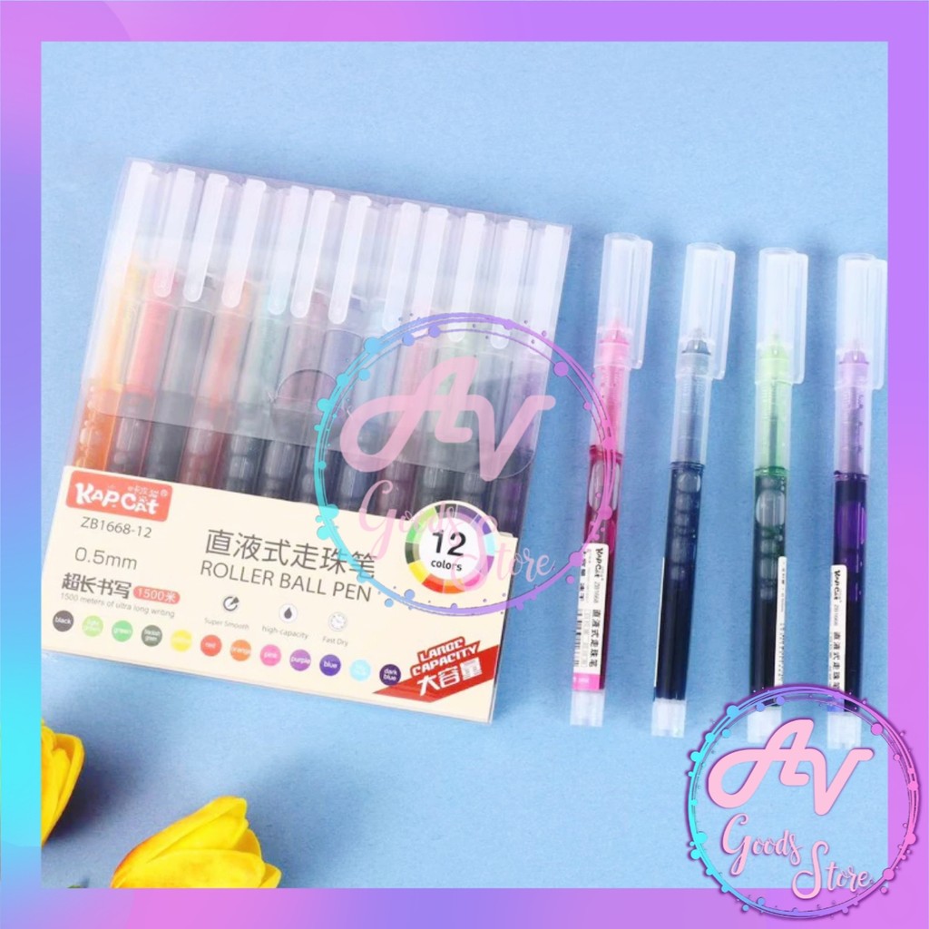 

Roller Ball Pen 0.5mm 12 Warna ZB1688-12 / Pulpen Gel 12 Warna Set Kapcat / Bolepn Gel