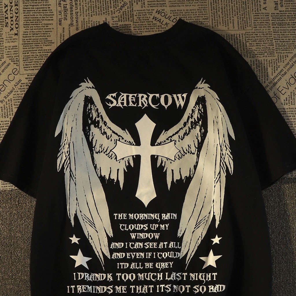 kemeja t-shirt couple set funny japanese lelaki drew ready stock top putih printing lengan pendek re