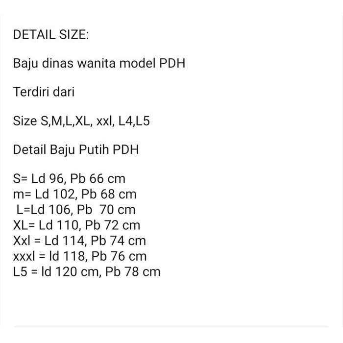Baju Kerja Dinas Seragam Wanita Putih Katun Lengan Panjang ASN PNS PPL Security Dll. - Putih PDH, S