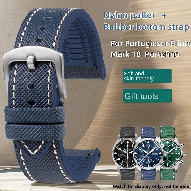 Gelang tali karet berkualitas untuk jam tangan Portugieser Pilots Mark 18 Portofino pola nilon tali 
