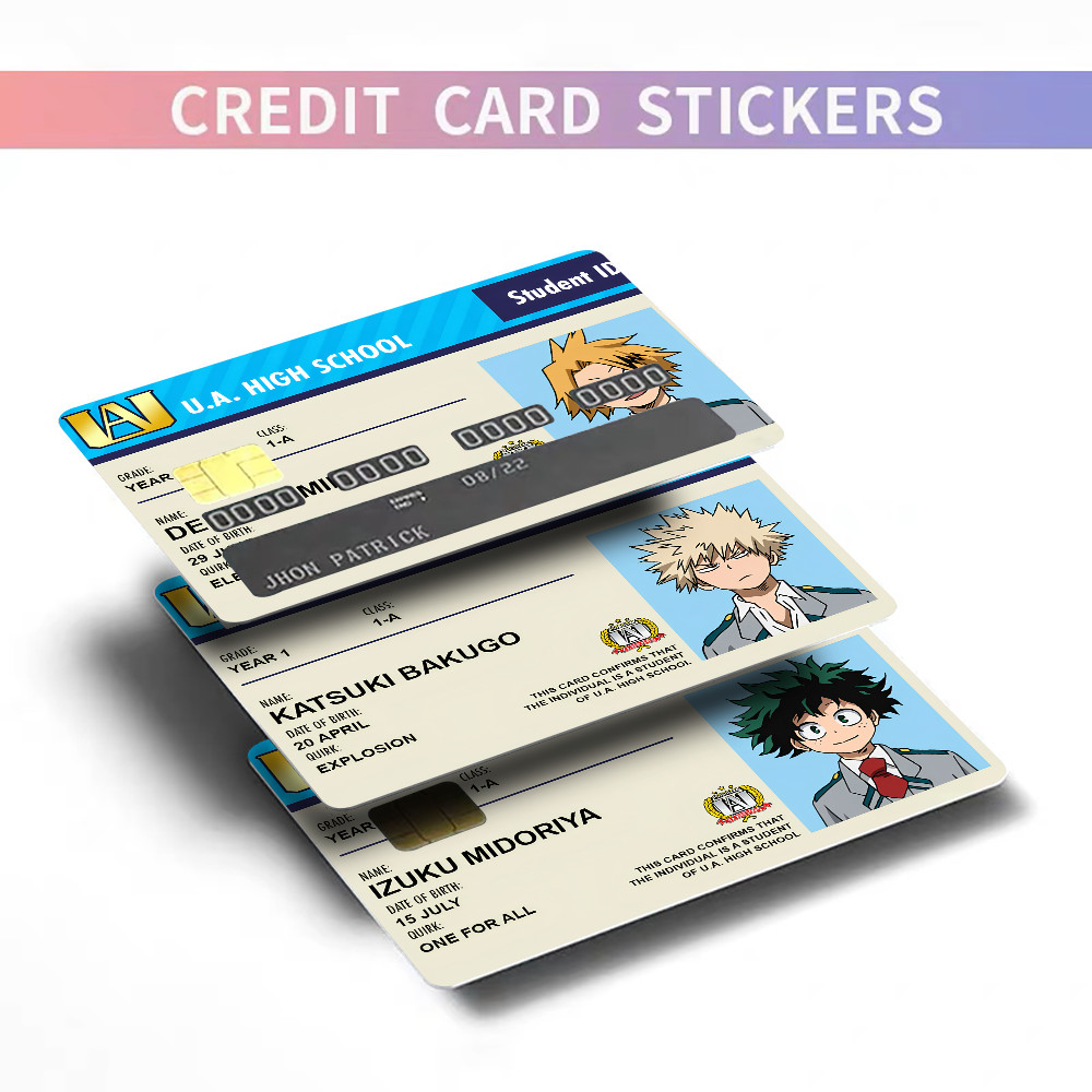 

My Hero Academia Stickers Bank Credit Card Stickers Metro-Card Skin Cover Waterproof Removable Debit Covers Sticker